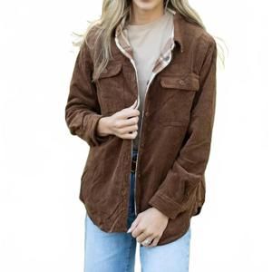 NEW TREND:NOTES reversible corduroy and plaid flannel shacket with chest pockets